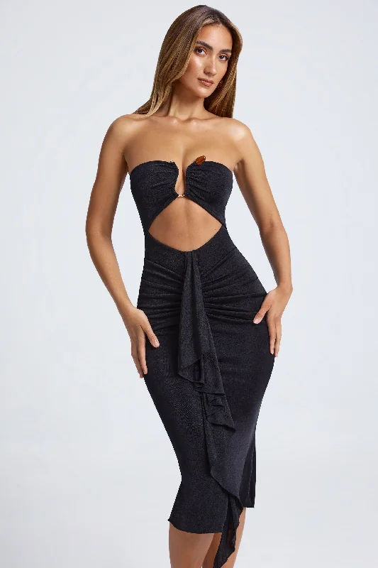 Versatile Women's Clothing for All Occasions Hardware Detail Cut-Out Midaxi Dress in Black