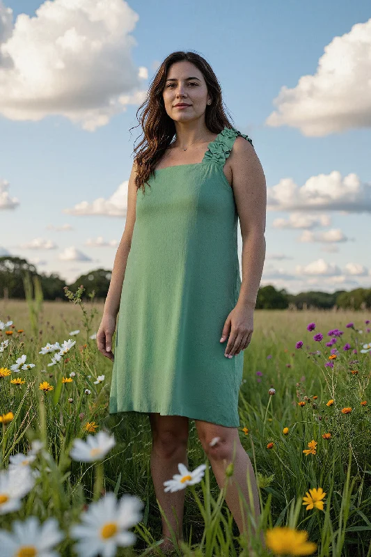 Sale Clearance Claire Short Linen Dress in Jadesheen