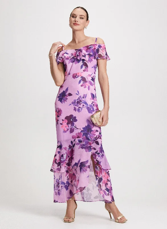 Women's Clothing Apparel Long Floral Chiffon Dress