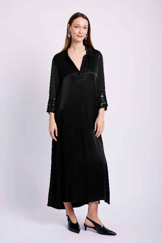 Trendy Women's Apparel Satin Tunic Dress with Sequin cuffs