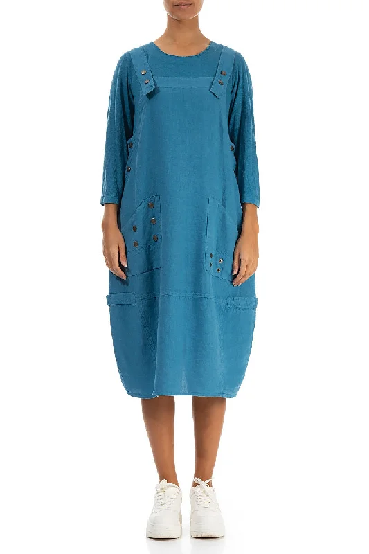 Fresh Styles, Fresh Deals Pin Décor Denim Linen Dungaree Dress