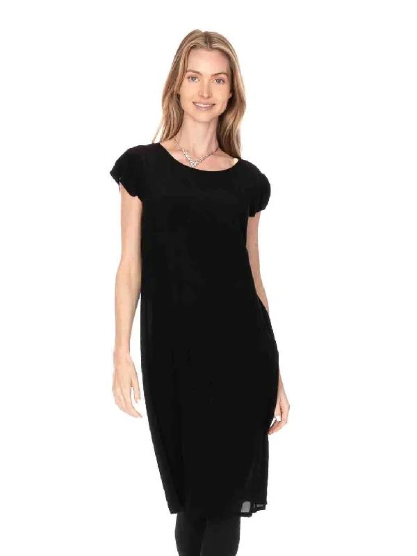 Women's Clothing Tianello Crepe de Chine Washable Silk Cap Sleeved "Ellie" Dress