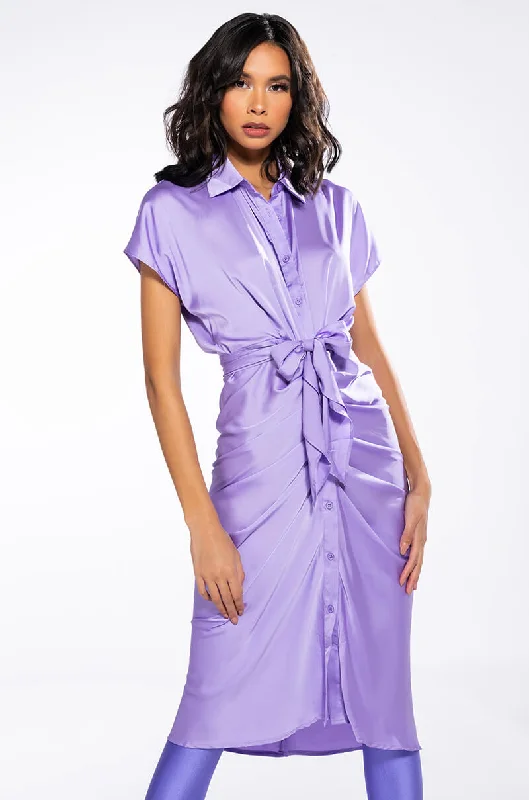 The Good Stuff WEDDING GUEST READY SATIN TIE FRONT DRESS