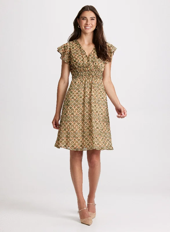 Flash Sale On Women's Apparel – Grab Your Favorites Today Leaf Print Smocked Waist Dress