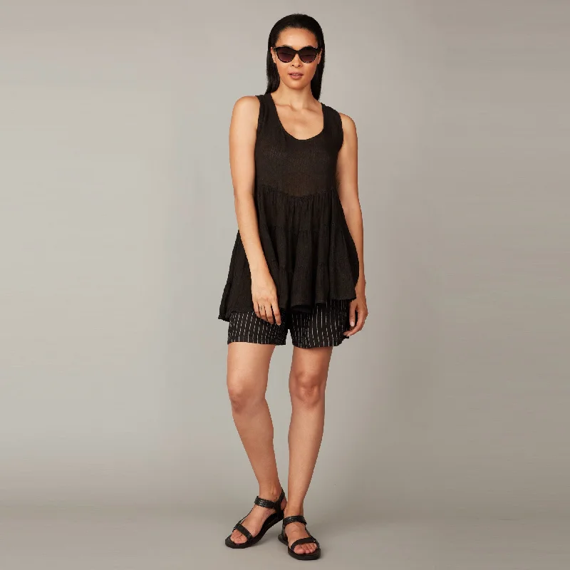 Women's Casual Wear Outfit Essential Linen Beach Dress (Black)