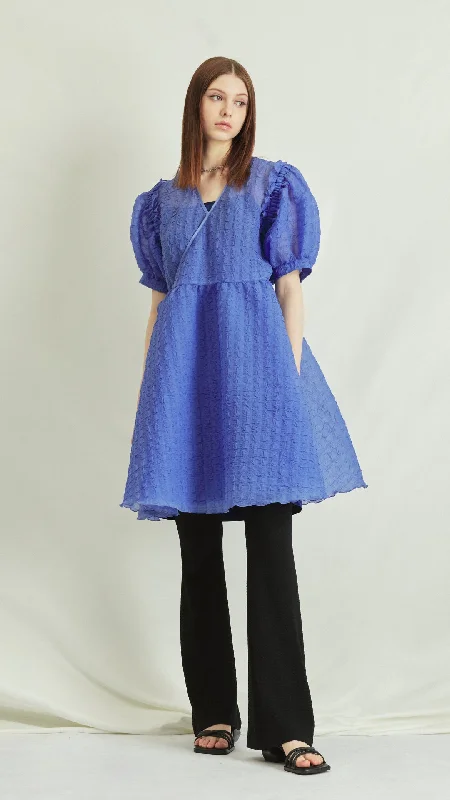 Women's Vintage Garments See Through Puff Sleeves Dress