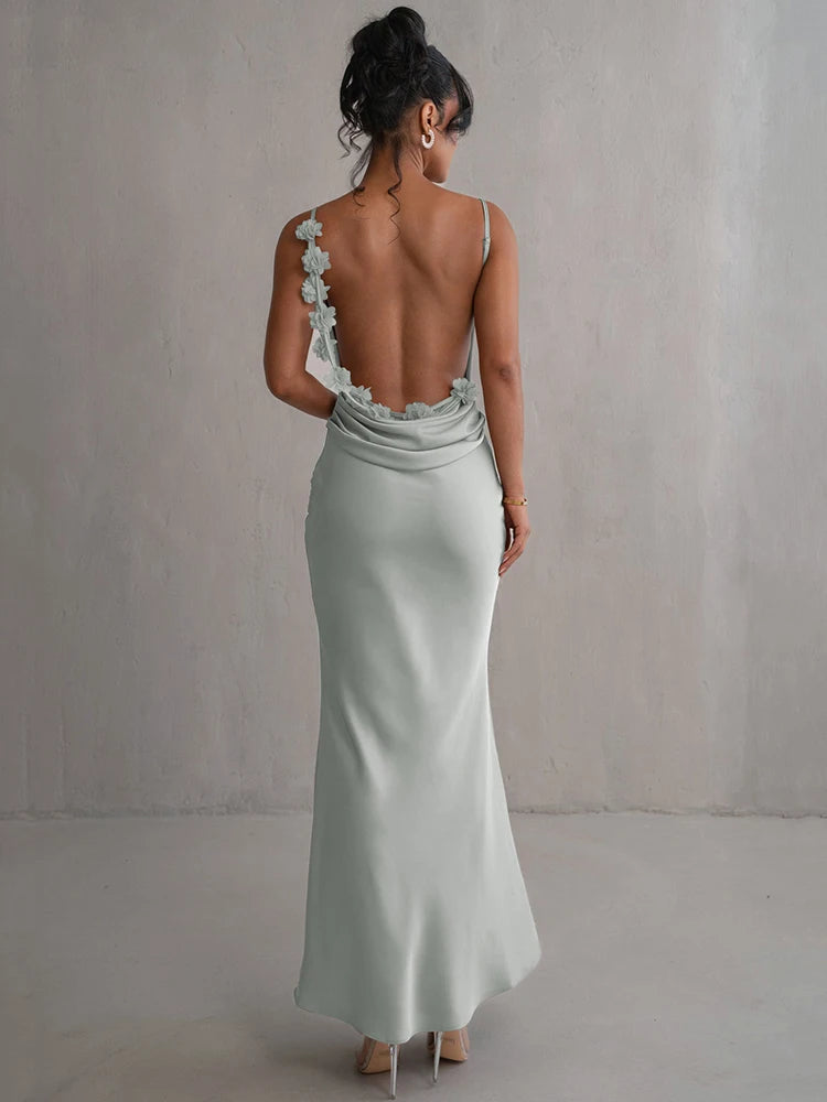 Shop Stylish Fashion At Unbeatable Prices Now Women's Backless Floral Fashion Designer Plunged Dresses (Long)