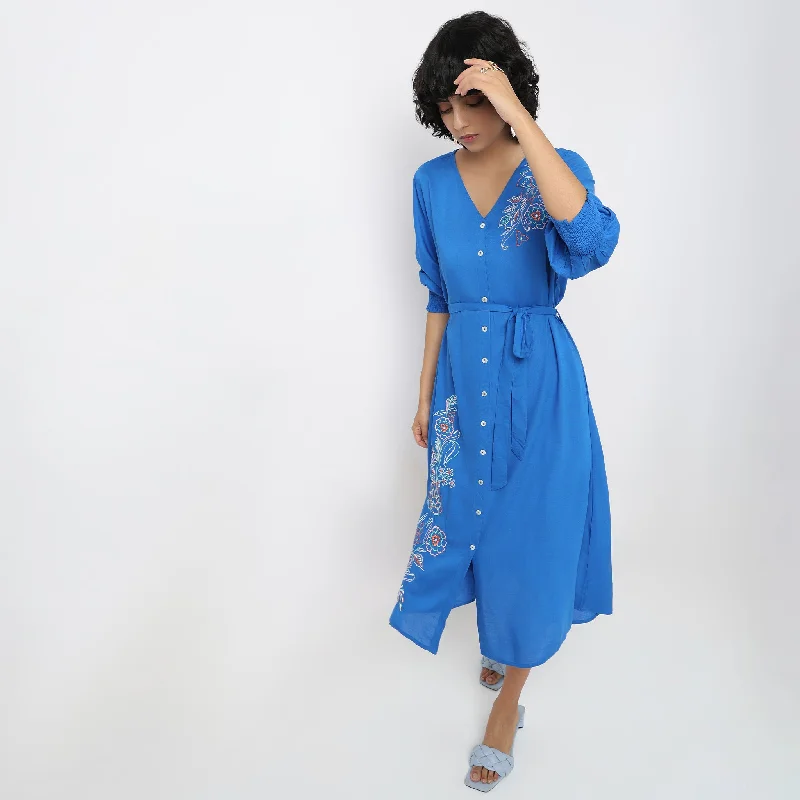 Trendy New Clothes Flare Fit Embroidered Dress