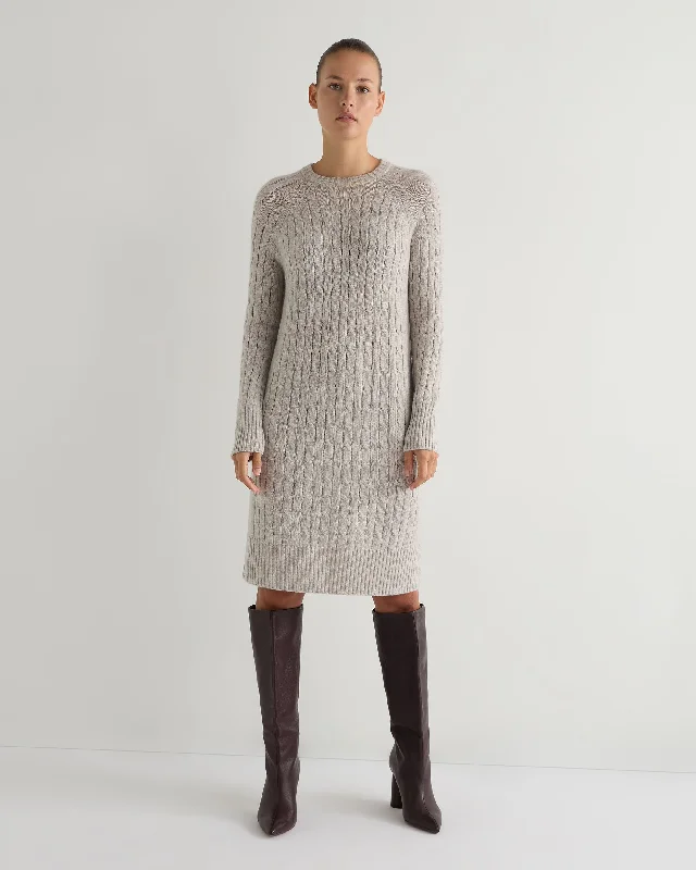 Seasonal Trends Women's Bella Round Neck Cable Cashmere Dress Nougat Brown Marl