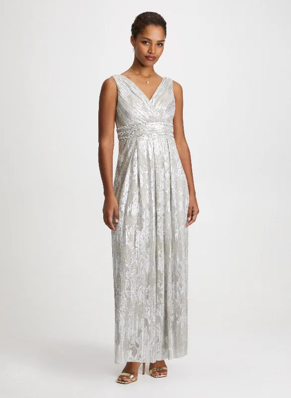 Modern Women's Apparel Metallic Plisse Fit & Flare Dress