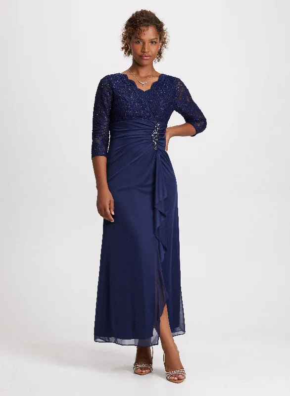 Season Transition Versatile Wear Clearance Lace Detail Rhinestone Brooch Dress