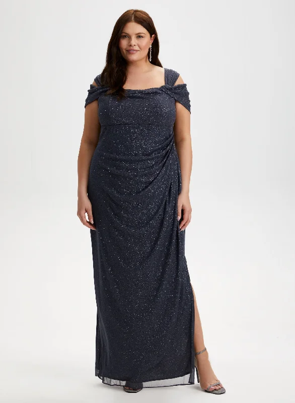 Top Deals Bardot Neck Glitter Dress