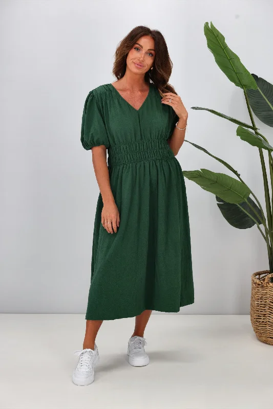 Save Big Shine On Label Ishana Shirring Detail Dress Green