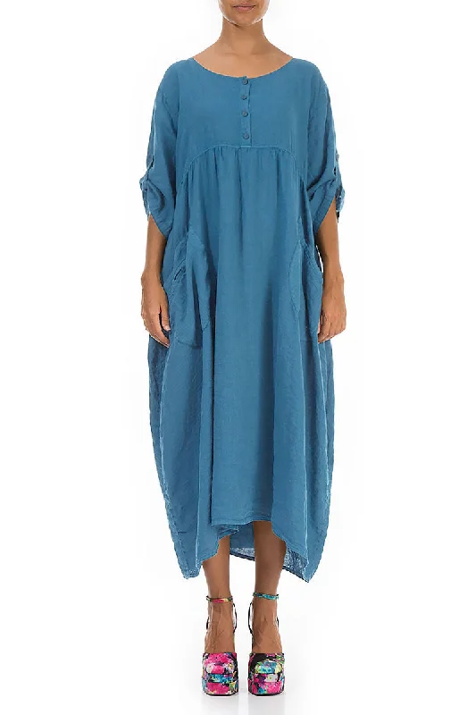 Seasonal Fashion Buttoned Denim Linen Dress
