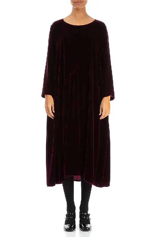Rustic Countryside Charm Look Draped Magenta Silk Velvet Dress