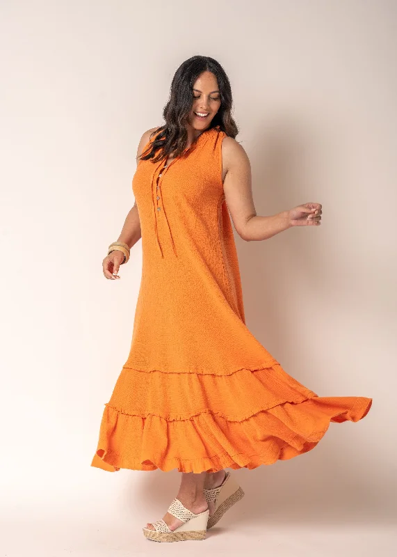 Women's Casual and Dressy Outfits Lyla Linen Dress in Sunset Orange
