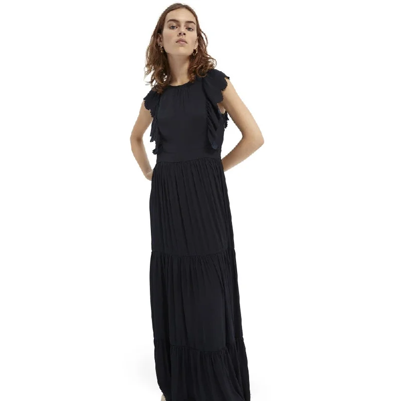Sustainable Women's Clothing Drapey Scalloped Edge Dress (Black)