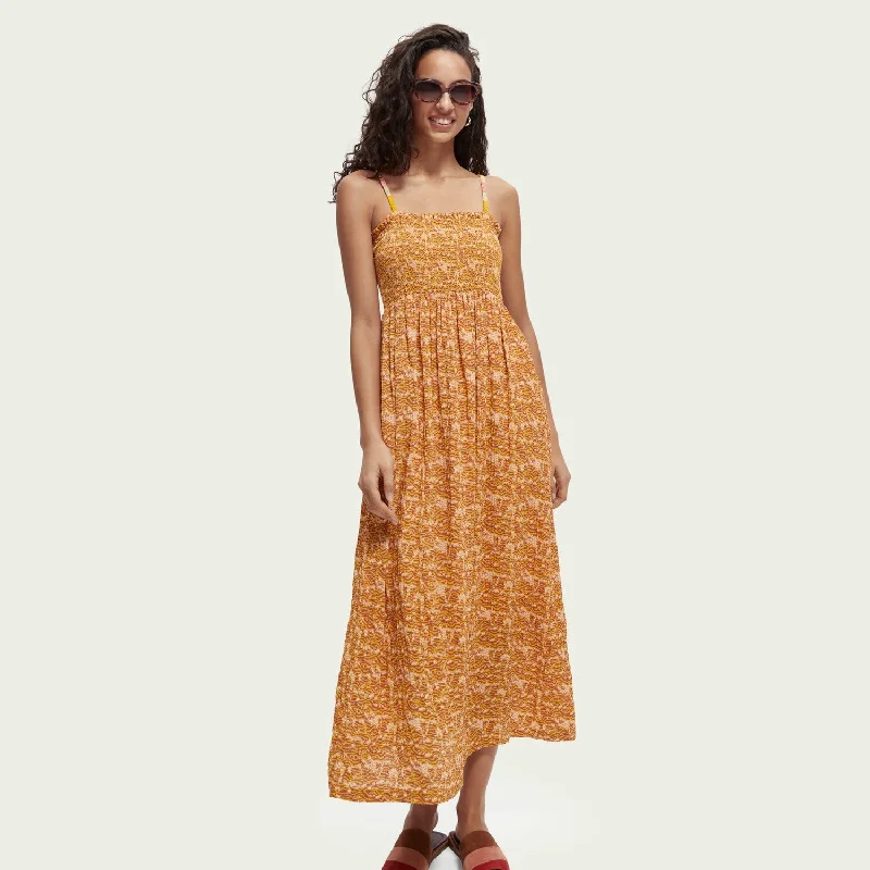 Women's Functional Outfit For Outdoor Activities Smocked Seersucker Beach Dress (Combo M)