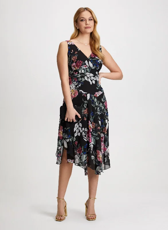 Dive Into Trendy Styles Floral Asymmetric Hem Dress