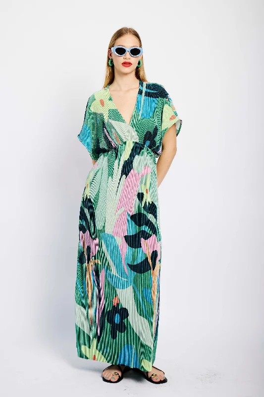 Women's Clothes Empire Maxi Plisse Dress in Secret Garden
