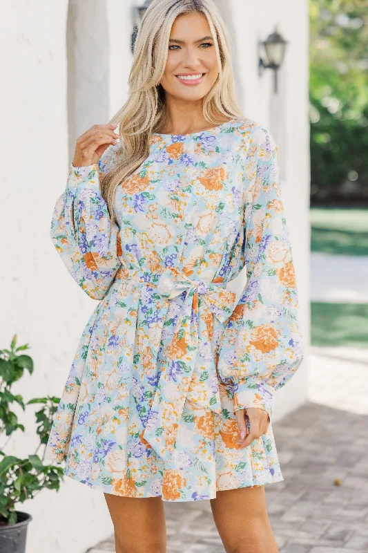 Dress In Style With Our Special Clothing Promotions In Your Love Light Blue Floral Tied Waist Dress