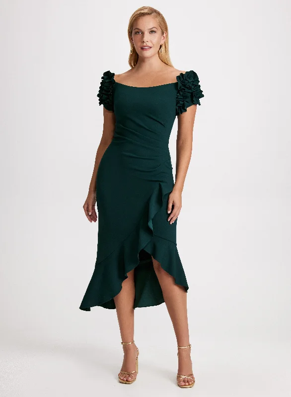 Women's Outerwear Attire Slit Ruffled Cocktail Dress