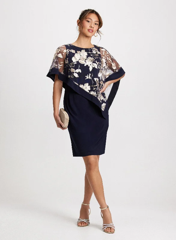 Women Wear Online Floral Poncho-Effect Fitted Dress