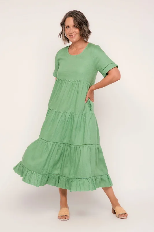 Best Clearance Sales Right Now Sabre Linen Lace Trimmed Dress in Jadesheen