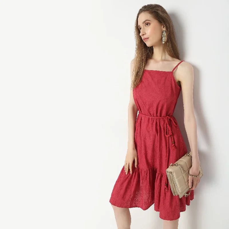 Women's Holiday Attire Flare Fit Solid Dress