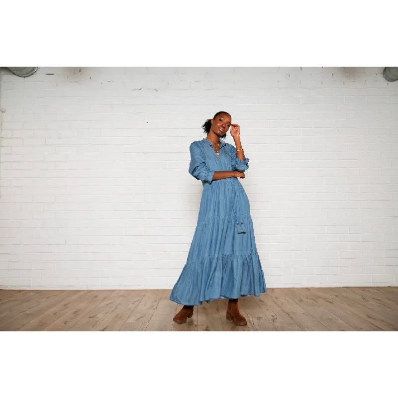 Season Transition Versatile Wear Clearance CC ROMA tiered chambray dress