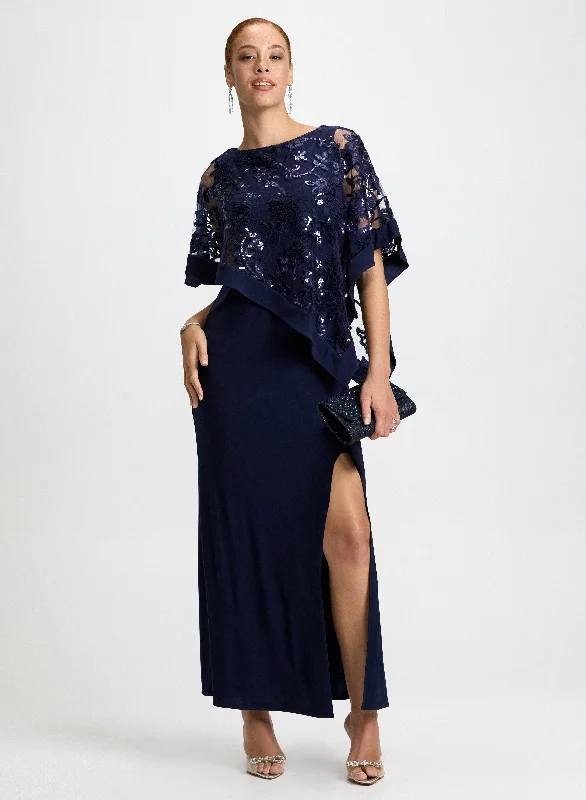 Discover Promotions Sequined Poncho Slit Dress