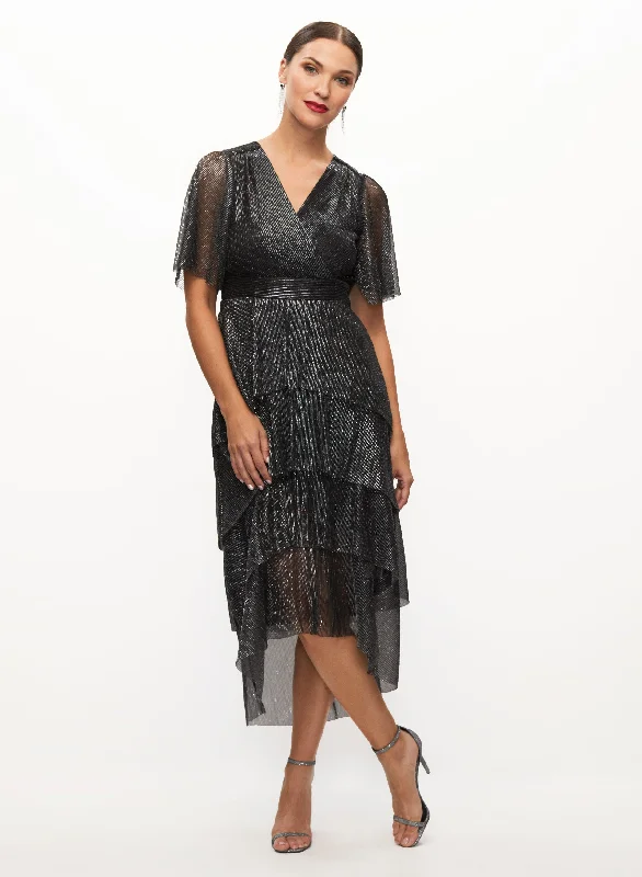 High-End Fashion, Low-End Prices – Sale Happening Now Asymmetric Tiered Metallic Dress