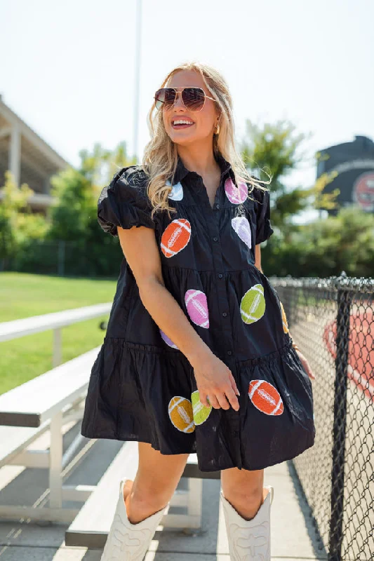 Your Favorite Fashion Pieces Now At Lower Prices Under Stadium Lights Black Multi Color Patch Football Dress Your Favorite Fashion Pieces Now At Lower Prices Under Stadium Lights Black Multi Color Patch Football Dress