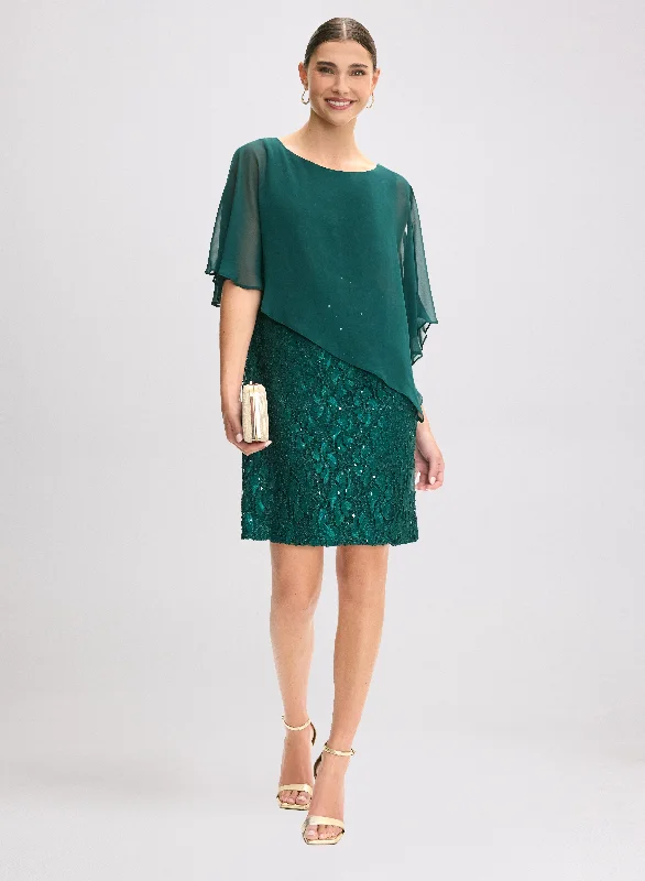 Seasonal Picks Lace & Sequin Poncho Dress