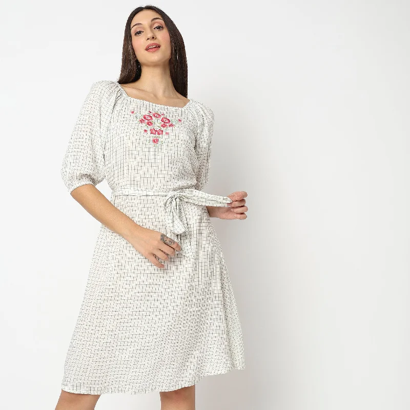 Limited Time Offer Flare Fit Checkered Dress