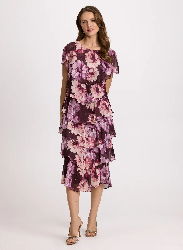 Fashionable Comfort Promotions Floral Print Tiered Skirt Dress