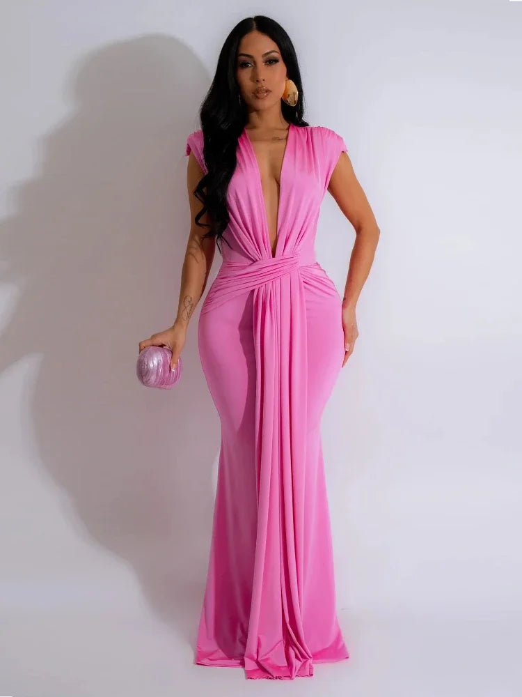 Must Haves Women's Low Cut Fashion Designer Draped Dresses (Long)