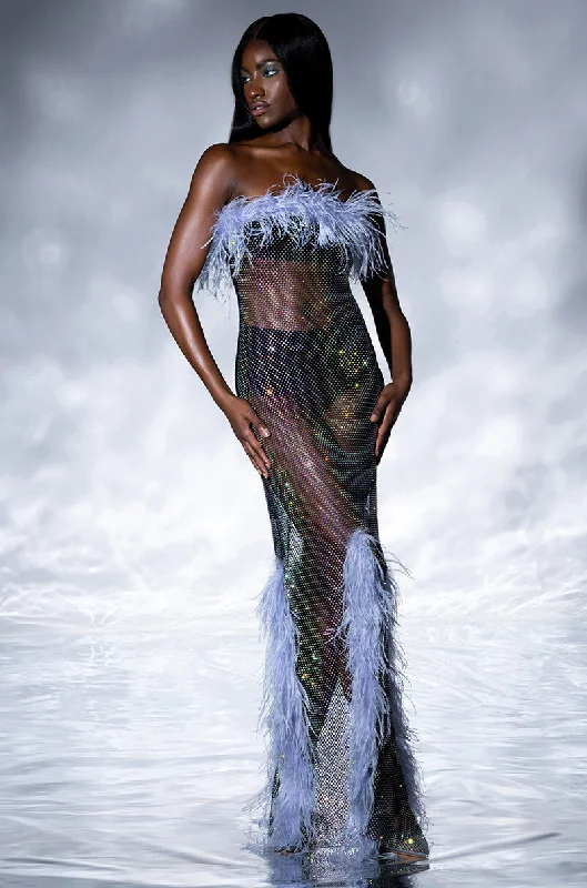 Exclusive Sale VIOLETTE RHINESTONE MESH FEATHER COLUMN DRESS