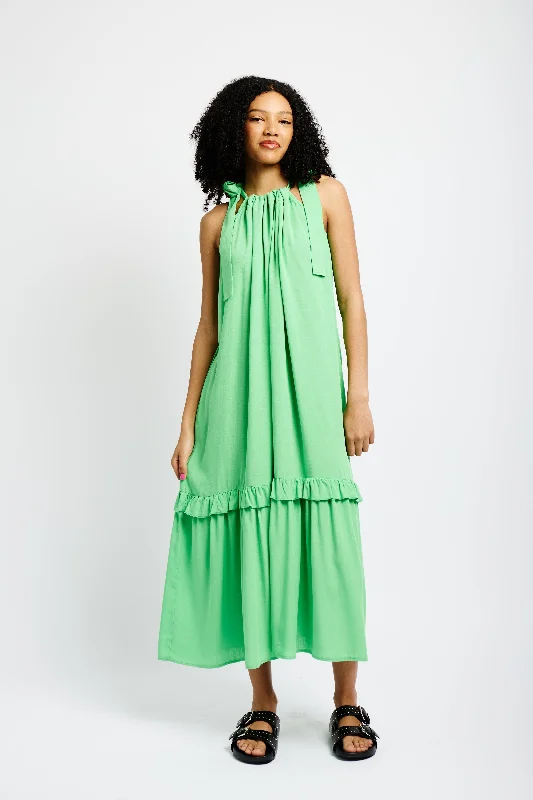 Formal Attire For Women Tie Strap Swing Sun Dress in Apple Green