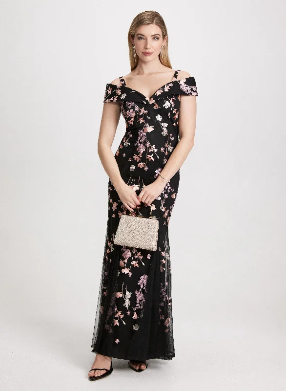 Sophisticated Women's Fashion Long Floral Mesh Mermaid Dress