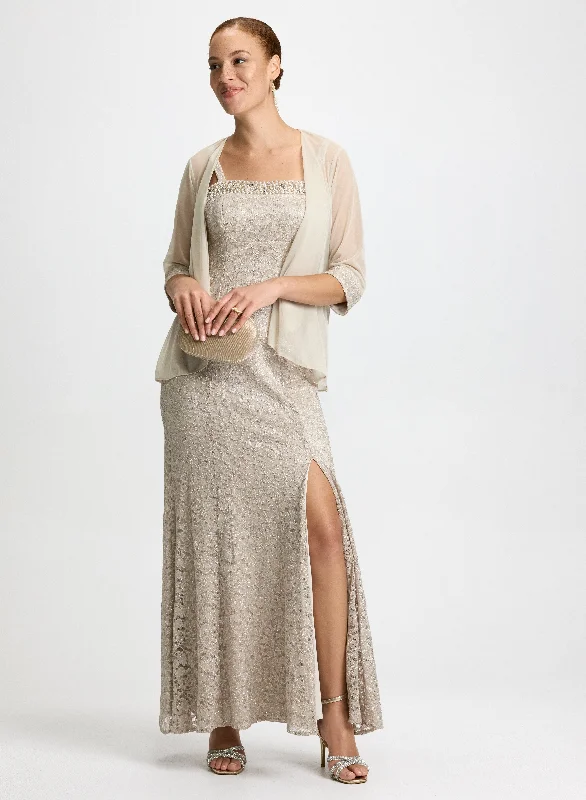 Women's Chic Apparel Sheer Jacket & Lace Dress Set