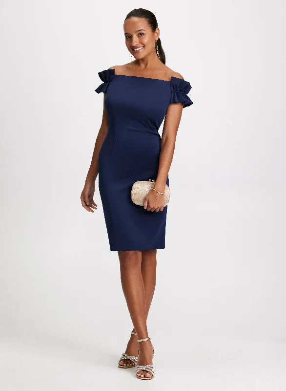 Timeless Women's Garments Ruffled Shoulder Cocktail Dress