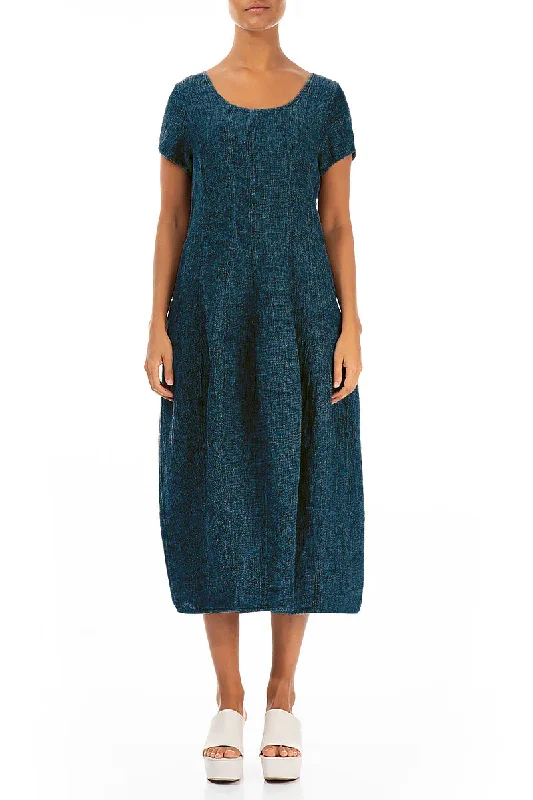 Save On Inspired Styles Short Sleeves Denim Mélange Linen Dress