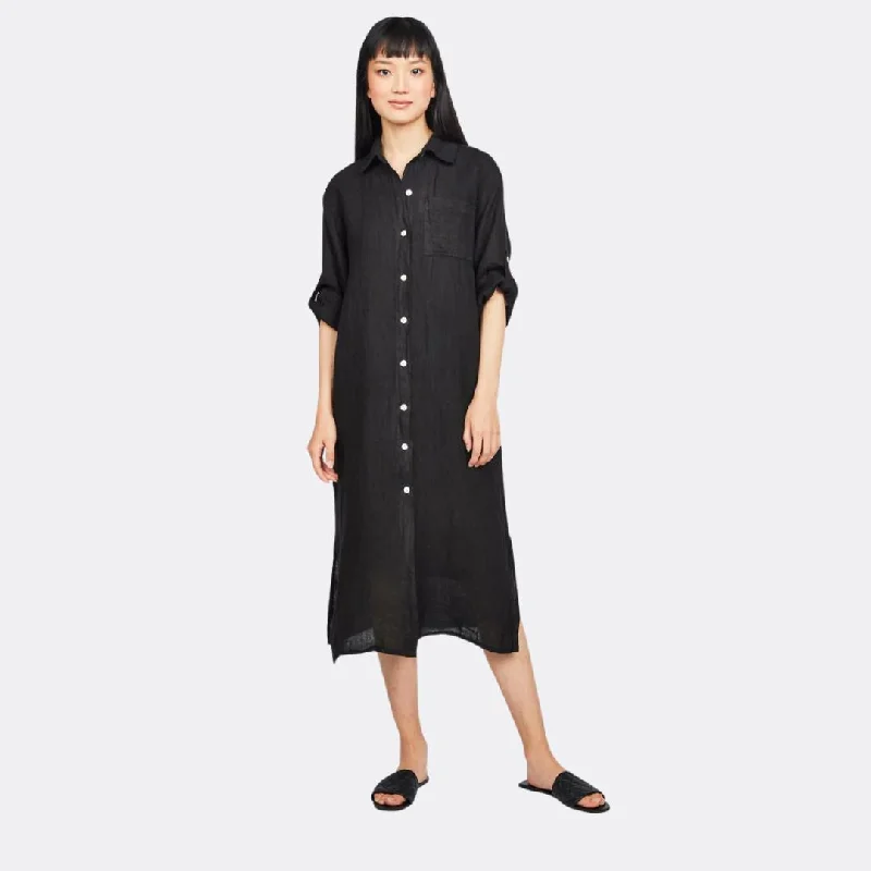 Fashion Deal Maxi Linen Blouse Dress (Black)