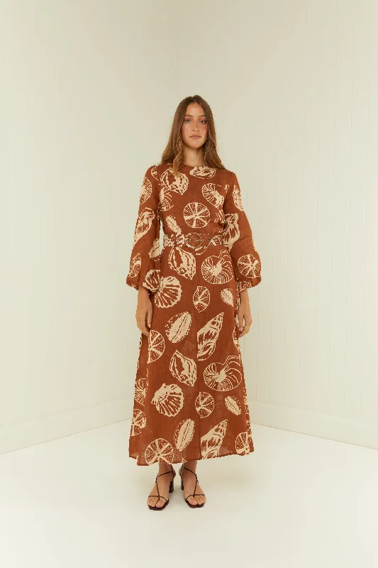 Timeless Elegant Palm Noosa Melrose Dress - Brown Shells