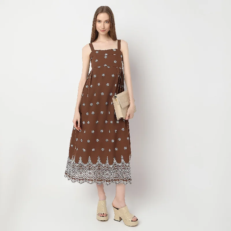 Elegant Style Regular Fit Embroidered Dress