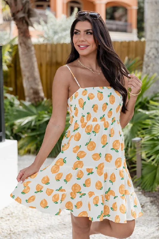 The Sale You'Ve Been Waiting For Tea With You Lemon Printed Gauze Dress