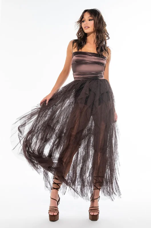Women's Athleisure Apparel DIVINE TUBE MAXI TULLE DRESS BROWN