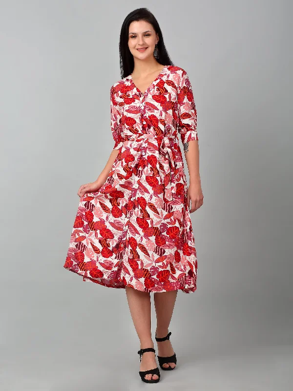 Women's Evening Wear for Special Occasions Women's Casual V neck Multi Color Floral Print Fit & Flared Dress Women's Evening Wear for Special Occasions Women's Casual V neck Multi Color Floral Print Fit & Flared Dress