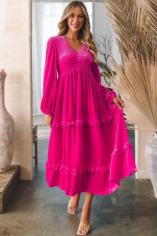 Premium Pieces At Prices You'Ll Love Shirred V Neck Long Sleeve Velvet Dress